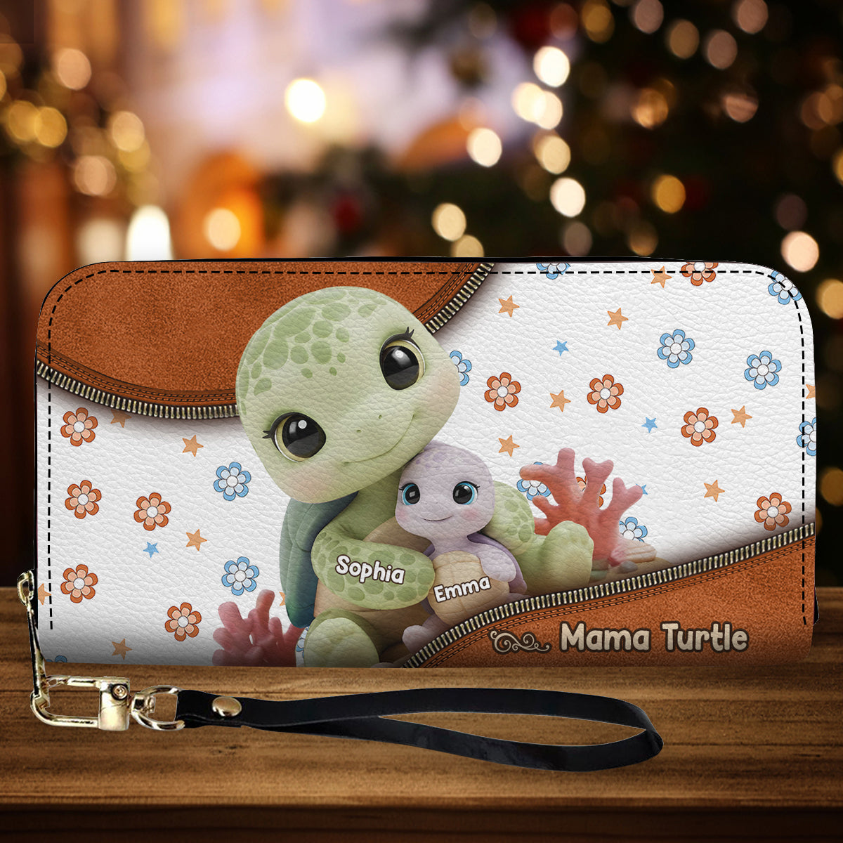 Mama Turtle - Personalized Mother Leather Long Wallet