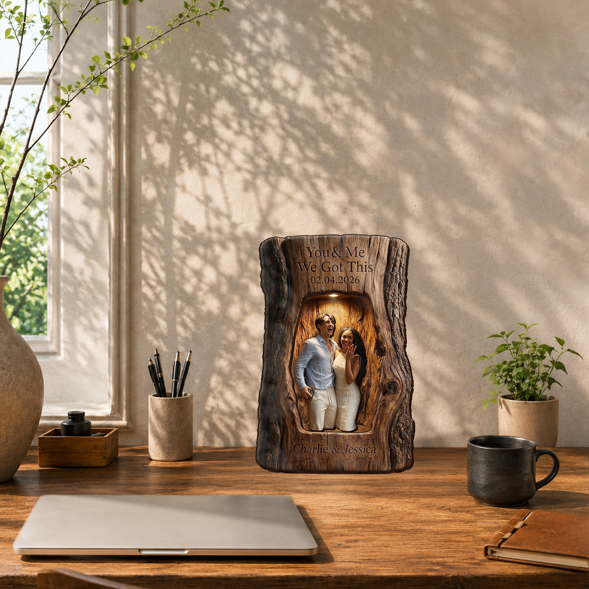 Couple Gift Set - Personalized Tumbler & Wooden Shelf & Shadow Box