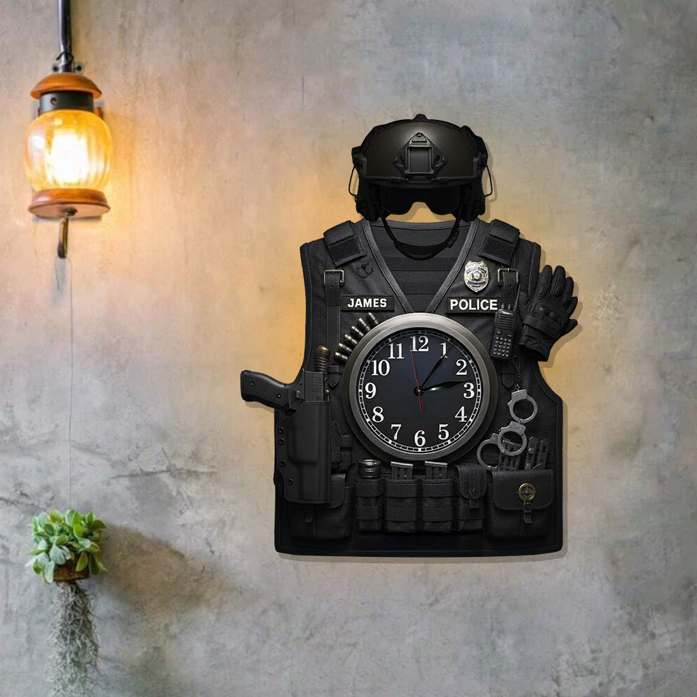 Serve And Protect - Personalized Police Officer LED Light Wall Clock