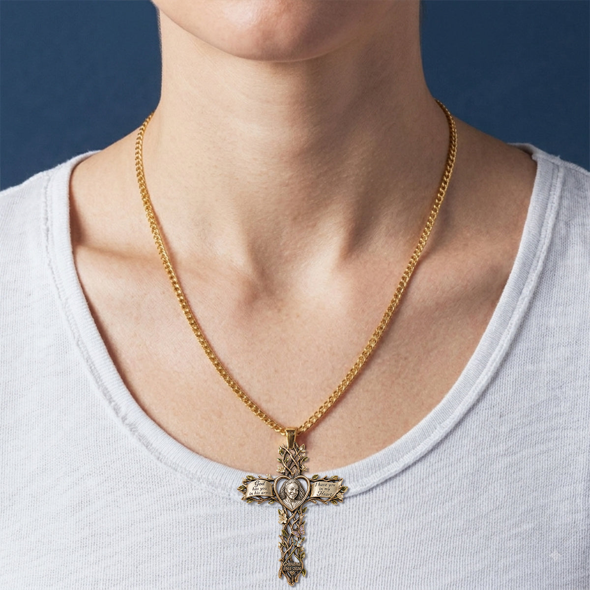 Custom From Any Photo - God - Personalized Memorial Shaped Metal Pendant Necklace