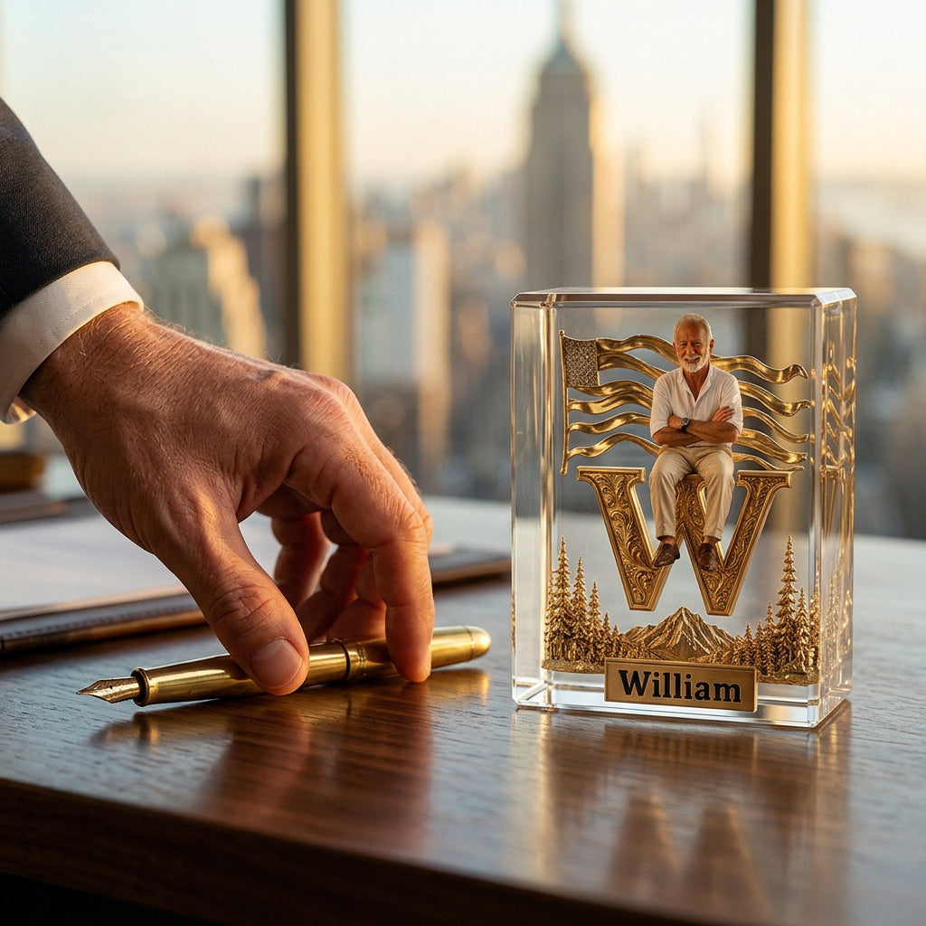 Monogram Crystal Paperweight - Personalized Real Men Custom Shaped Acrylic Plaque