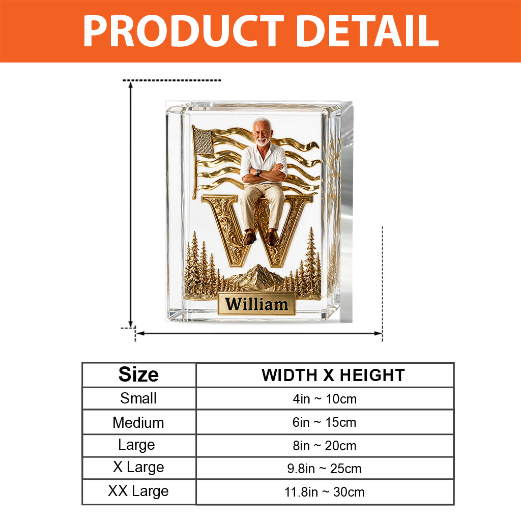 Monogram Crystal Paperweight - Personalized Real Men Custom Shaped Acrylic Plaque