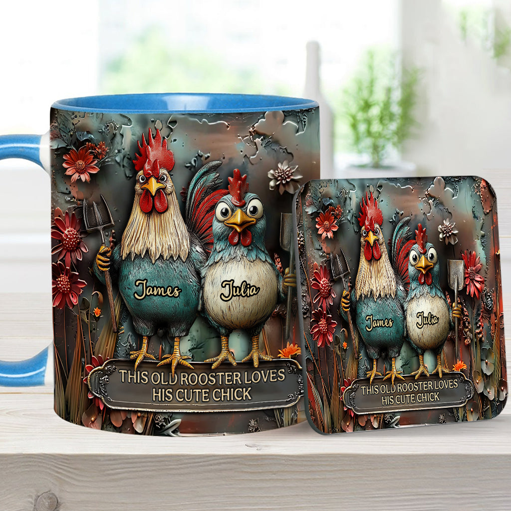 This Old Rooster Loves His Cute Chick - Personalized Chicken Accent Mug