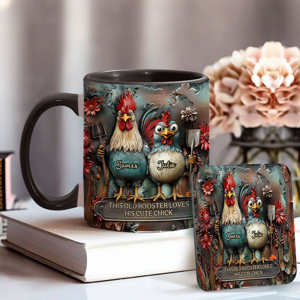 This Old Rooster Loves His Cute Chick - Personalized Chicken Accent Mug