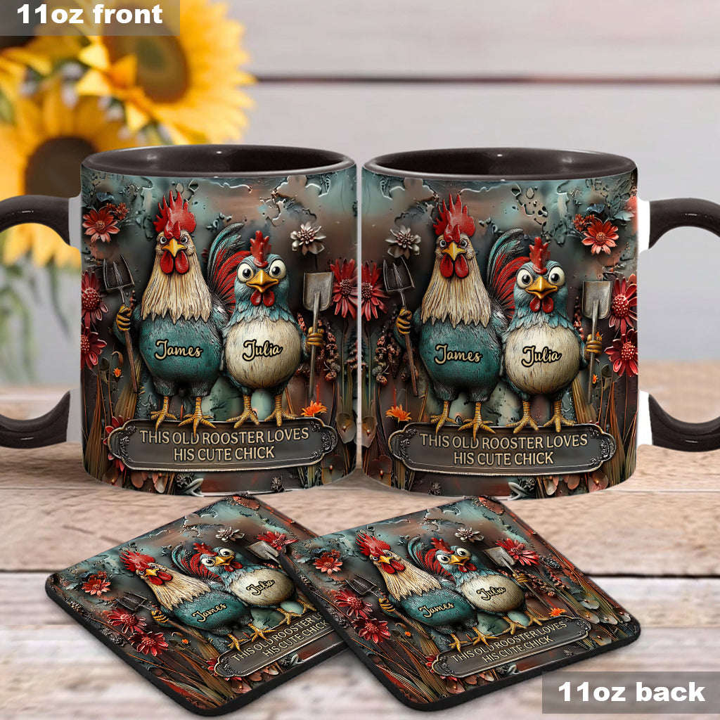 This Old Rooster Loves His Cute Chick - Personalized Chicken Accent Mug