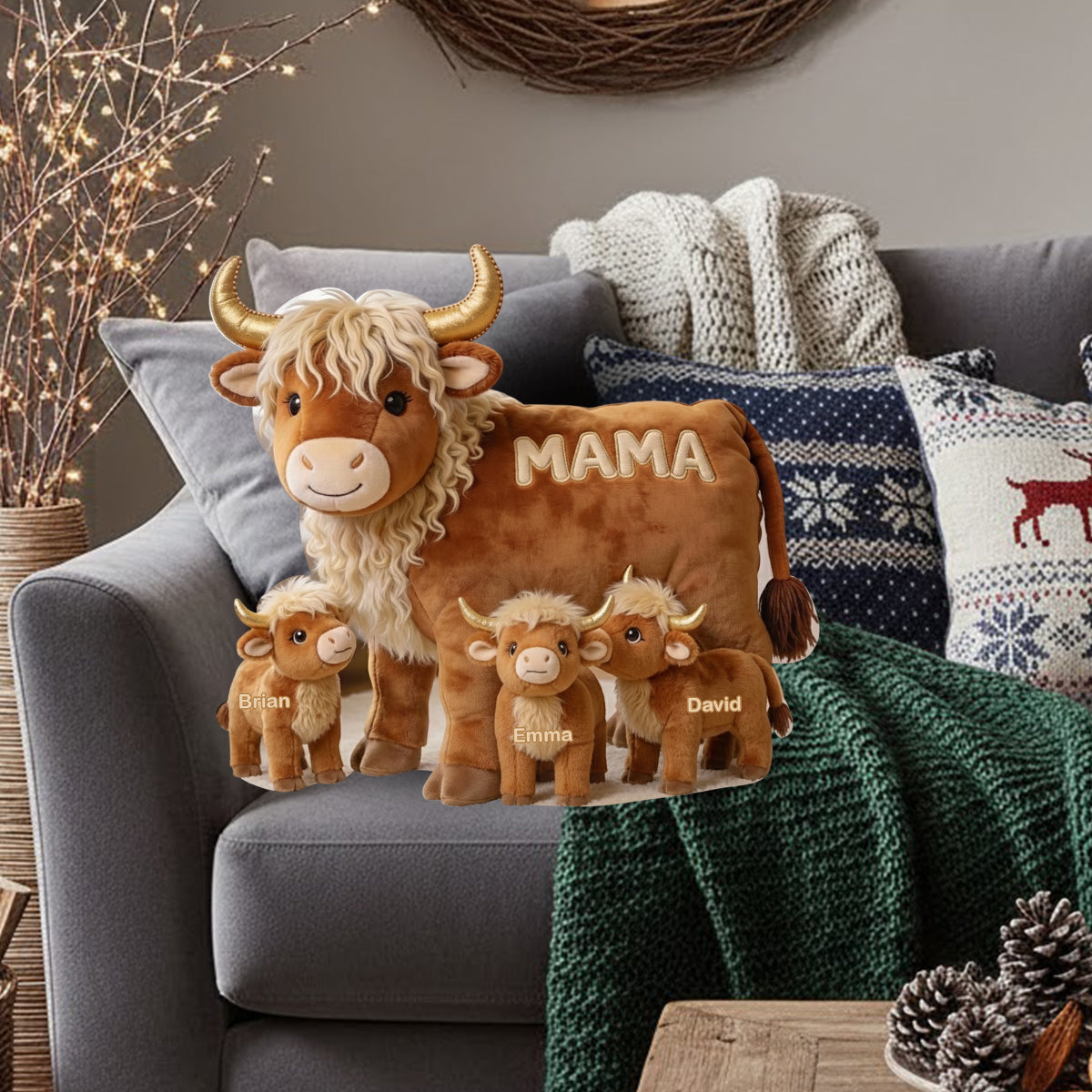 Mama Cow Gift For Mom Grandma - Personalized Grandma Faux Fur Shaped Pillow
