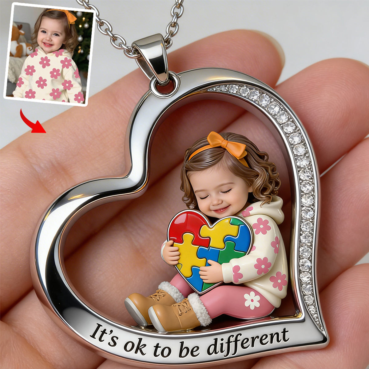 Custom Any Photo - Personalized Autism Awareness Shaped Metal Pendant Necklace