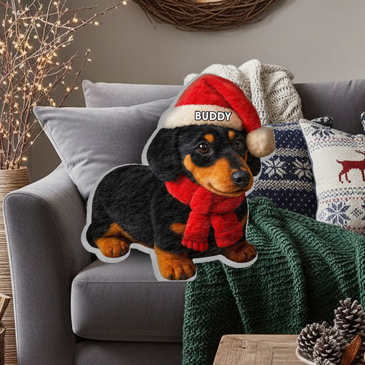 Pet Christmas - Personalized Dog Faux Fur Shaped Pillow