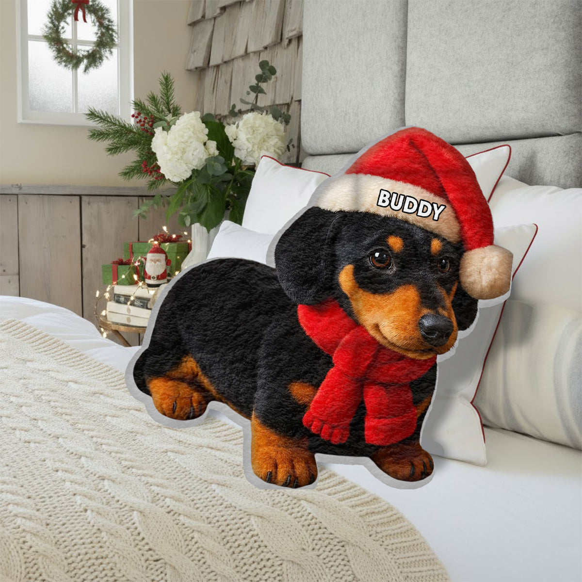 Pet Christmas - Personalized Dog Faux Fur Shaped Pillow