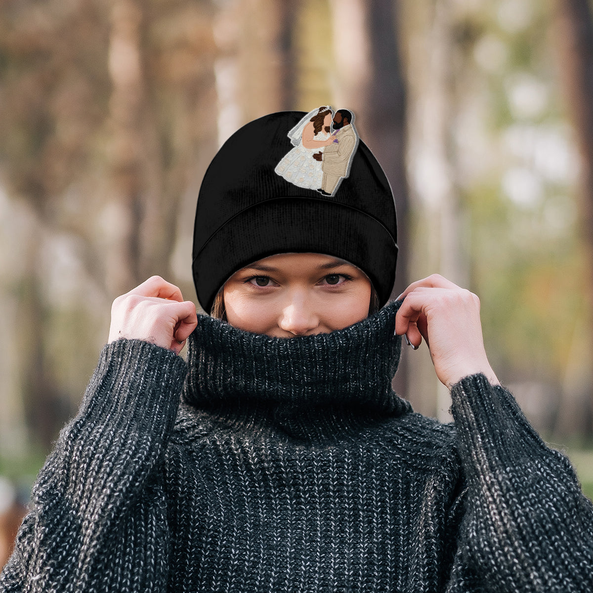 Embroidery Minimalist Cartoon Style - Personalized Couple Embroidered Beanie