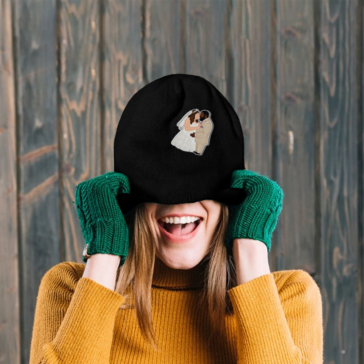 Embroidery Minimalist Cartoon Style - Personalized Couple Embroidered Beanie