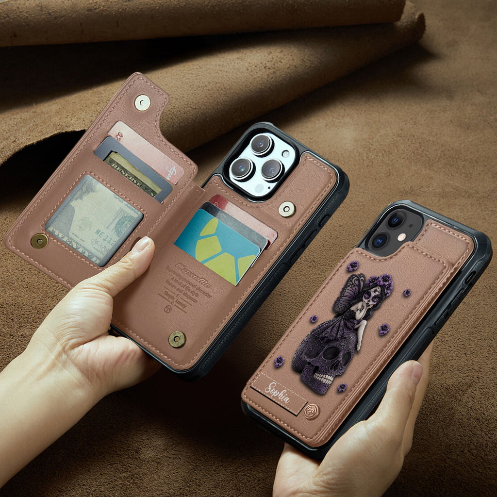 Beautiful Gothic Fairy Girl - Personalized Skull Wallet Phone Case