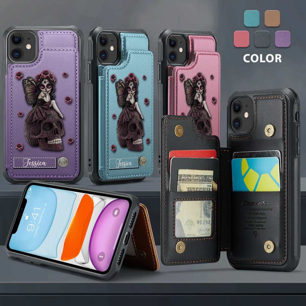Beautiful Gothic Fairy Girl - Personalized Skull Wallet Phone Case