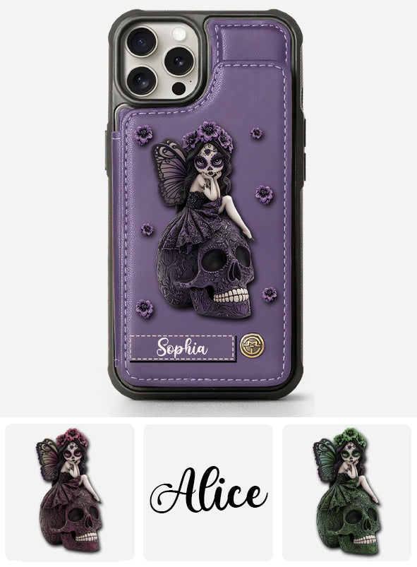 Beautiful Gothic Fairy Girl - Personalized Skull Wallet Phone Case