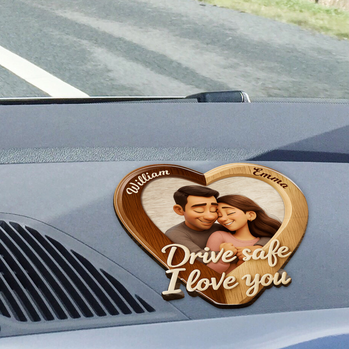 Drive Safe I Love You - Personalized Couple Shaped Car Visor Clip