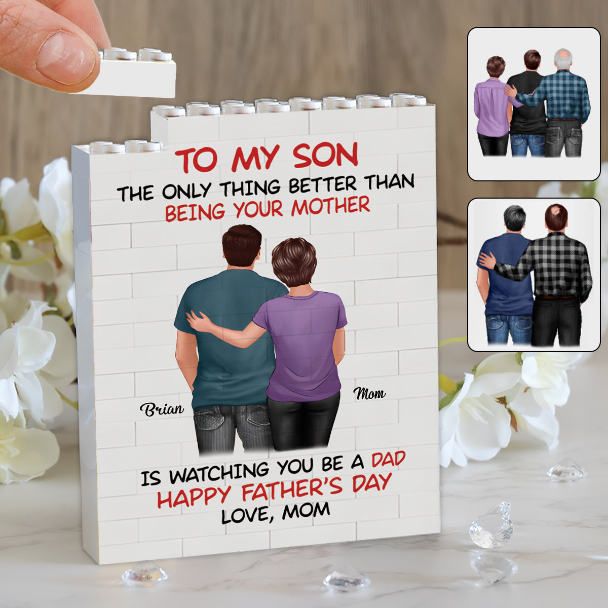 To My Son - Personalized Father Vertical Rectangle Building Brick Blocks Printed On Both Sides