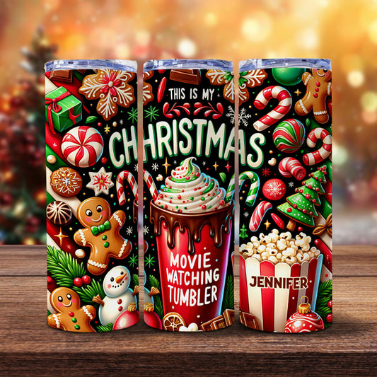 Christmas Movie Watching - Personalized Christmas Skinny Tumbler