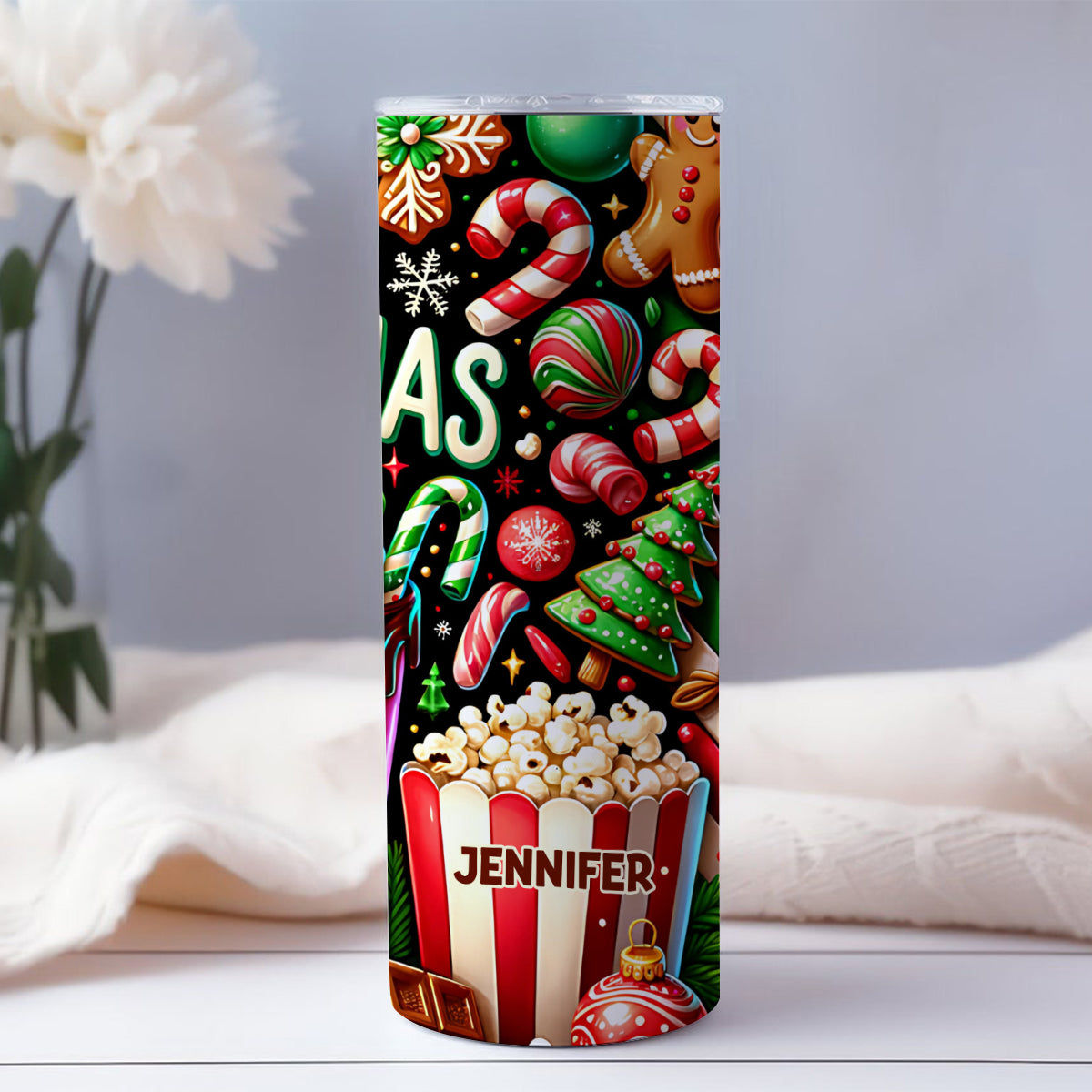Christmas Movie Watching - Personalized Christmas Skinny Tumbler