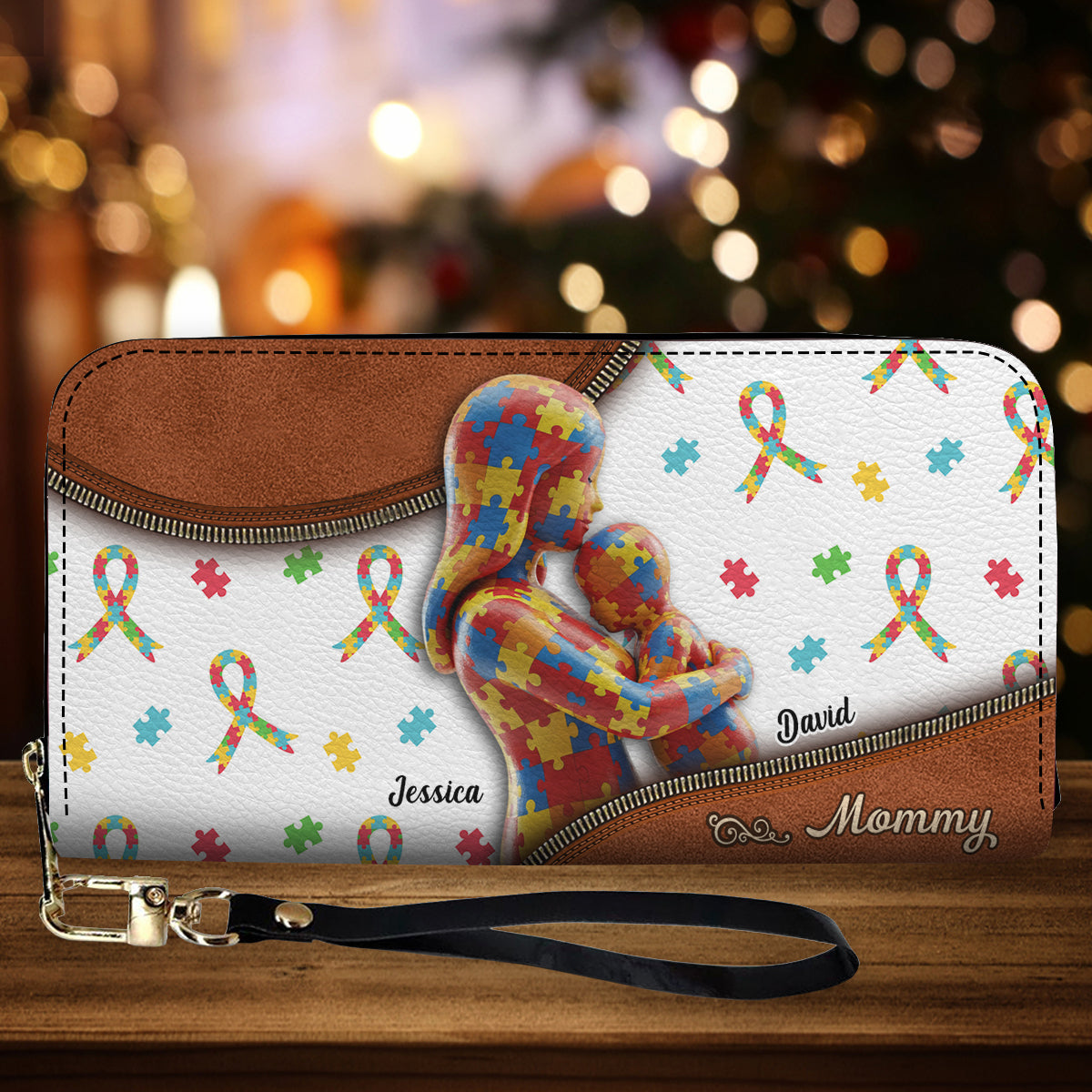 The Love Of The Mother - Personalized Autism Awareness Leather Long Wallet