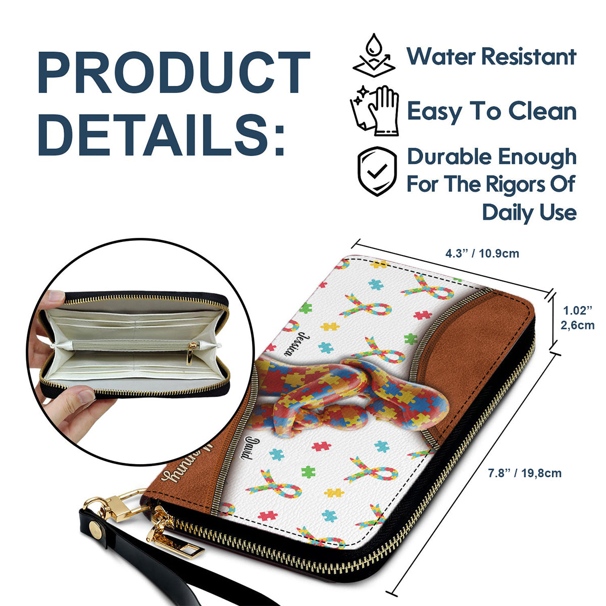 The Love Of The Mother - Personalized Autism Awareness Leather Long Wallet