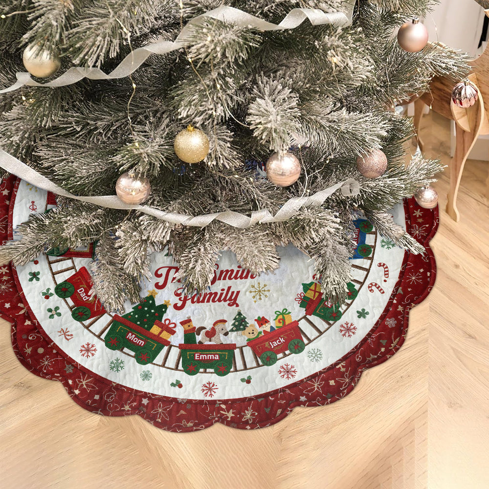 Family Christmas Train - Personalized Family Shaped Tree Skirt