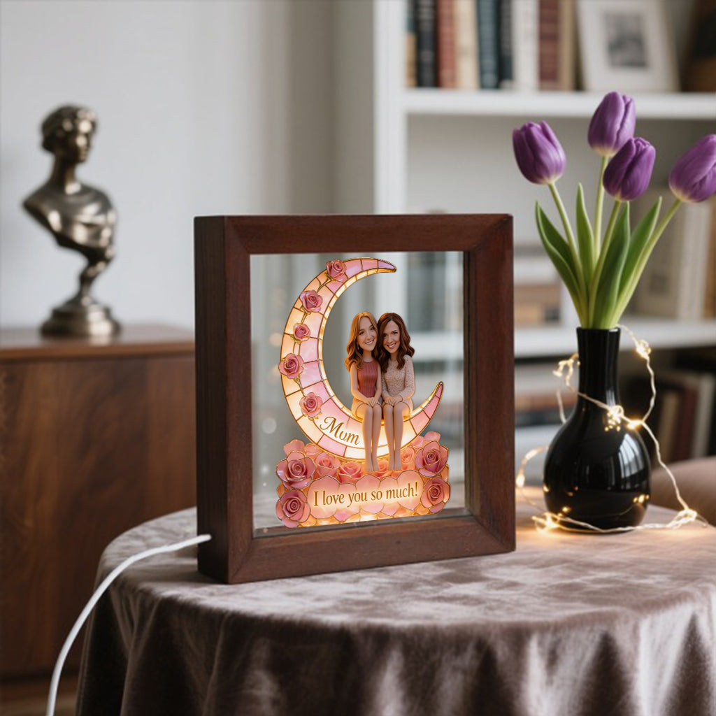 Custom Any Photo Love Mom, Grandma To The Moon - Personalized Mother Wooden Frame LED Light