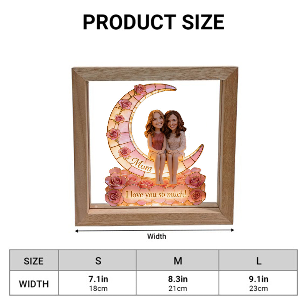 Custom Any Photo Love Mom, Grandma To The Moon - Personalized Mother Wooden Frame LED Light