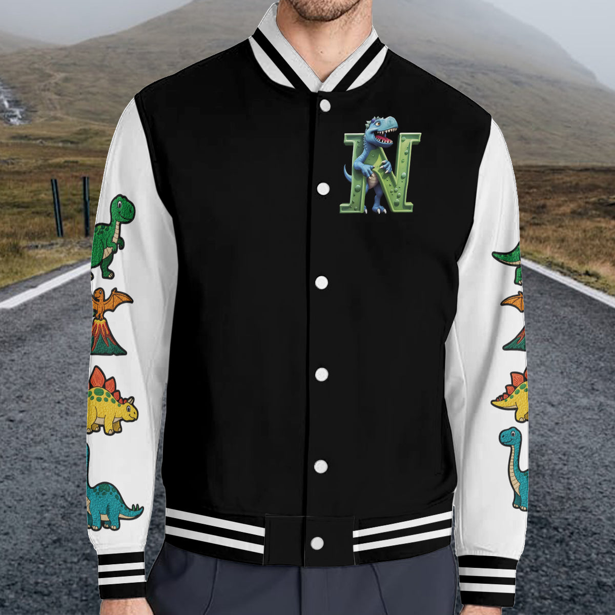 Initial Dinosaurs For Boys And Girls - Personalized Kid Varsity Jacket