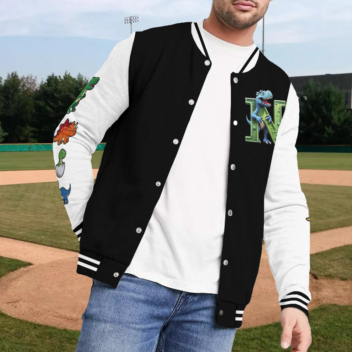 Initial Dinosaurs For Boys And Girls - Personalized Kid Varsity Jacket