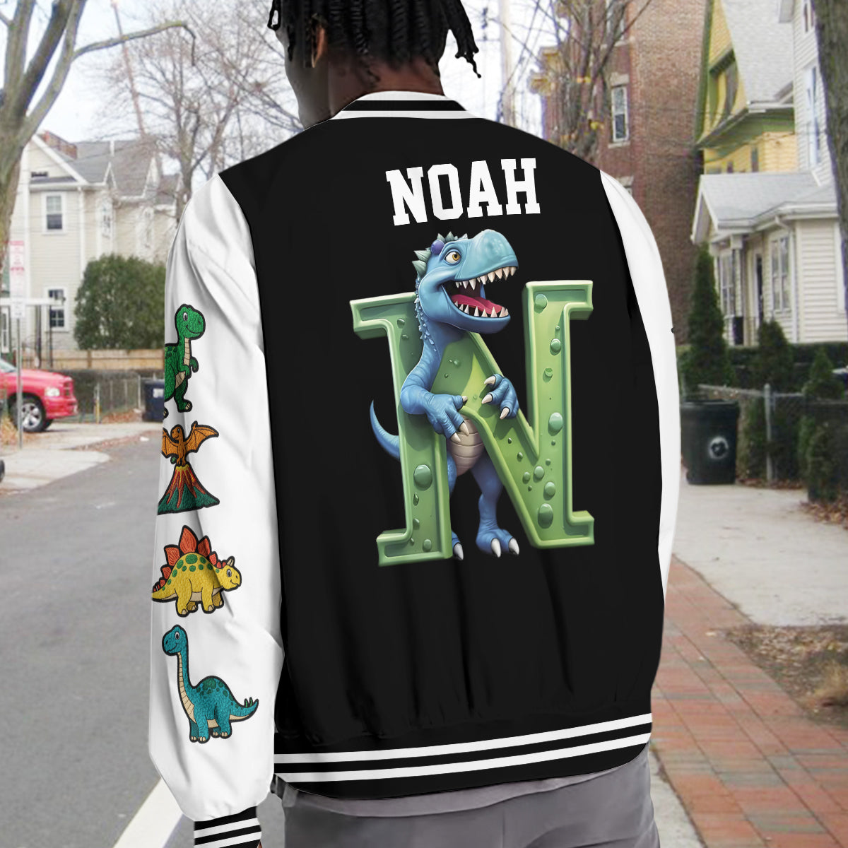 Initial Dinosaurs For Boys And Girls - Personalized Kid Varsity Jacket