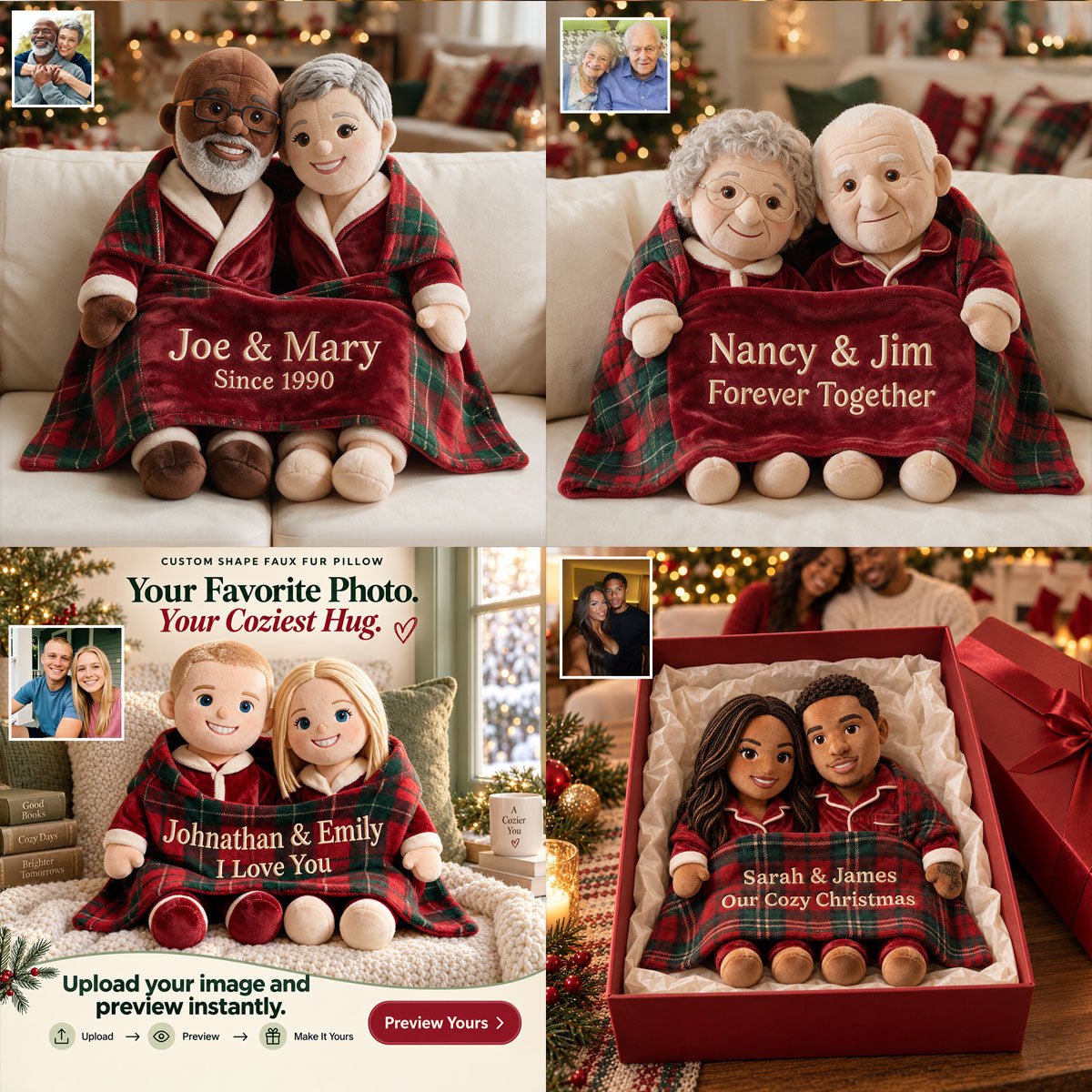 Wrapped in Love This Christmas - Personalized Couple Premium Faux Fur Pillow