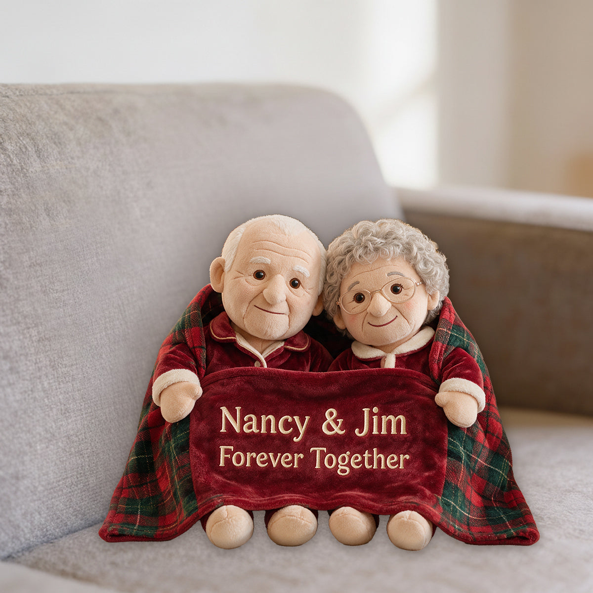 Wrapped in Love This Christmas - Personalized Couple Premium Faux Fur Pillow