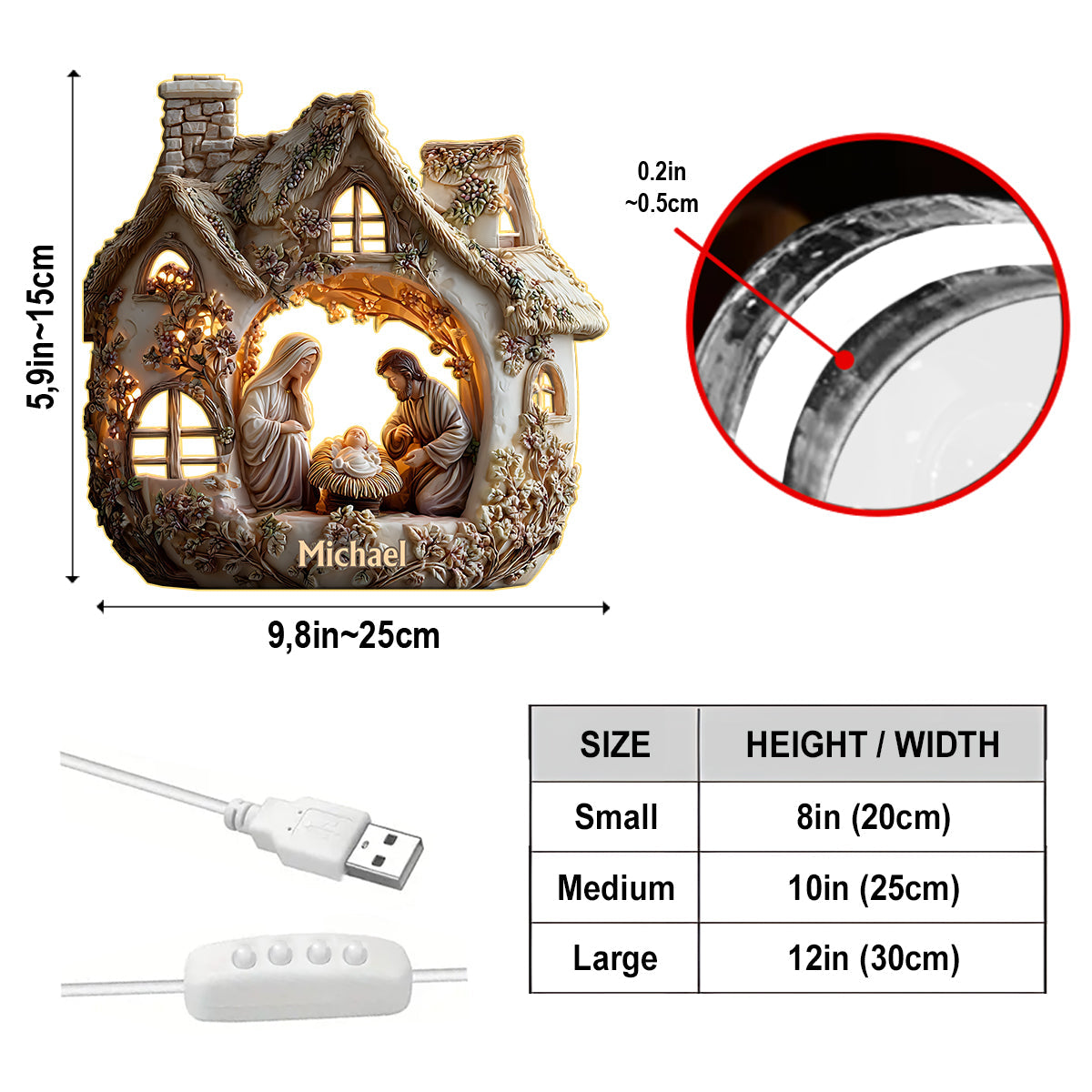 Nativity Scene - Personalized Christian Acrylic LED Night Light
