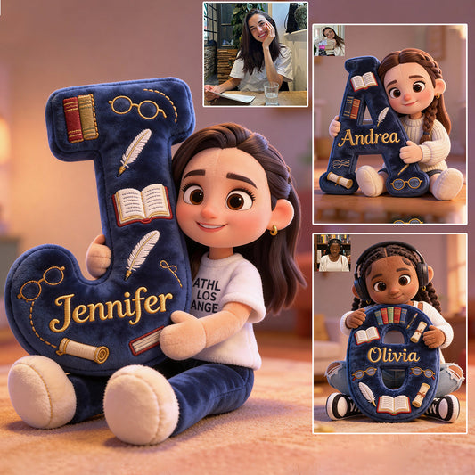 Cozy Alphabet Library - Personalized Book Faux Fur Shaped Pillow