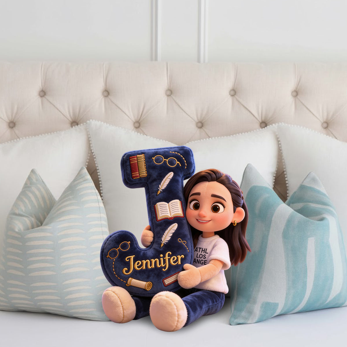 Cozy Alphabet Library - Personalized Book Faux Fur Shaped Pillow