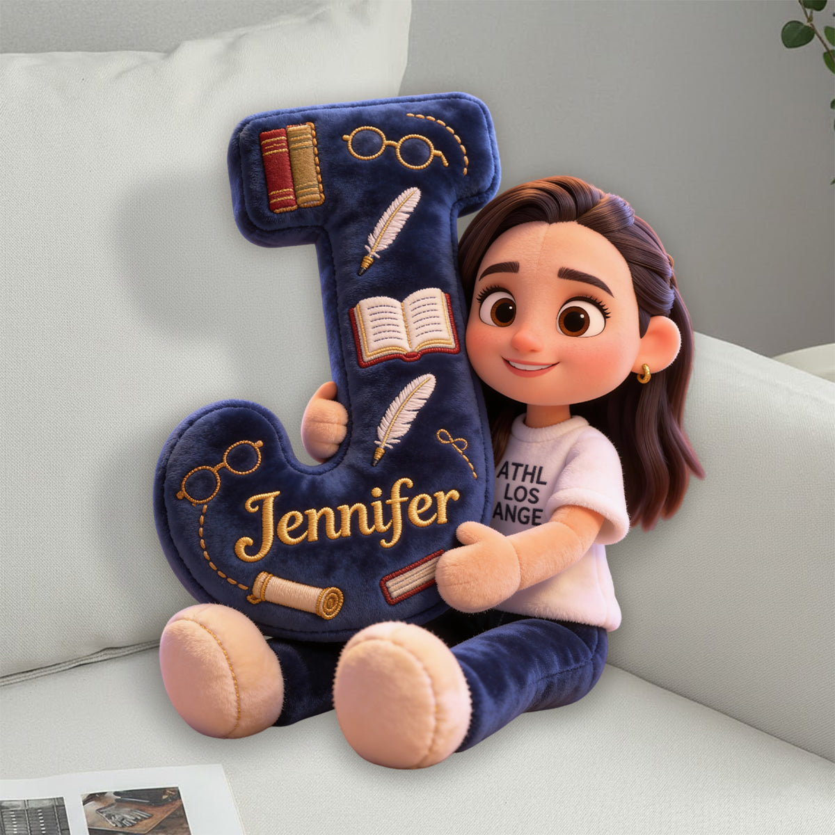 Cozy Alphabet Library - Personalized Book Faux Fur Shaped Pillow