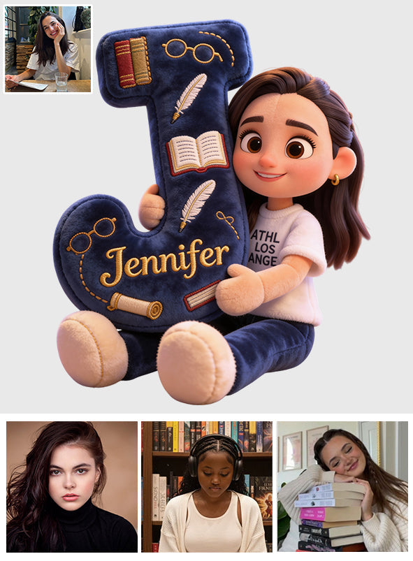 Cozy Alphabet Library - Personalized Book Faux Fur Shaped Pillow