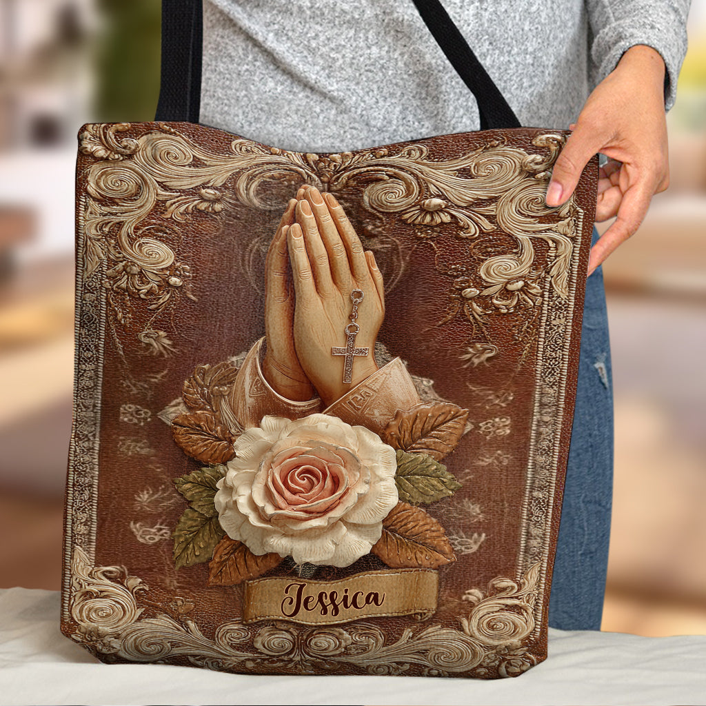 Praying Hands With Roses - Personalized Christian Bag
