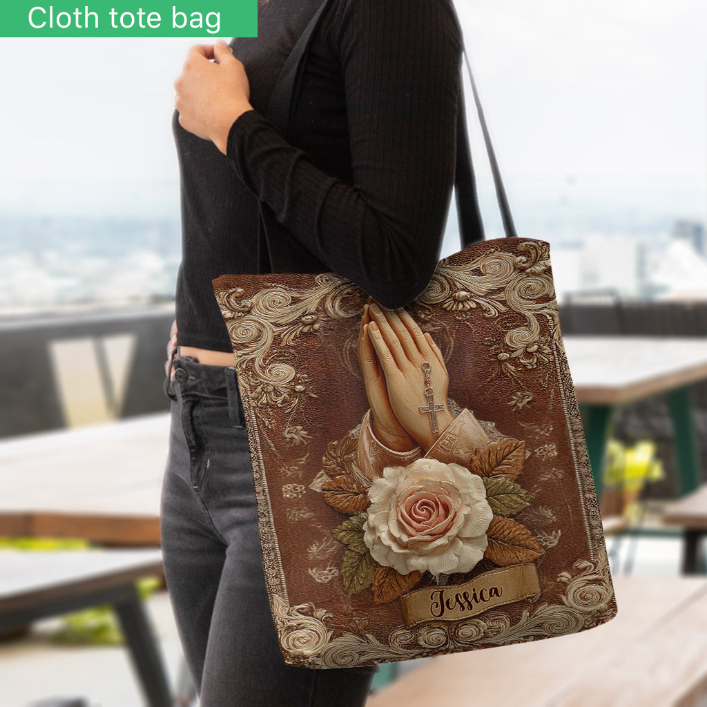 Praying Hands With Roses - Personalized Christian Bag