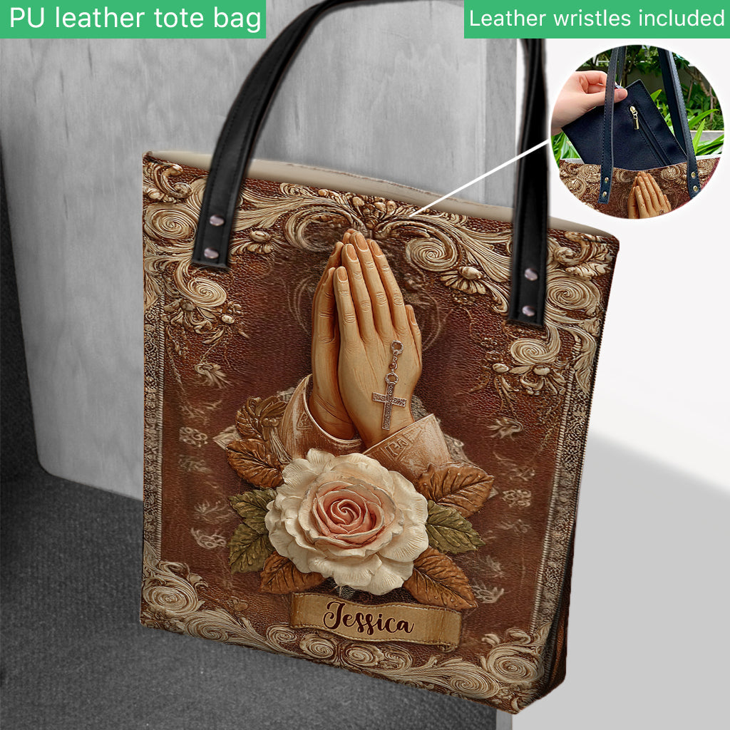Praying Hands With Roses - Personalized Christian Bag