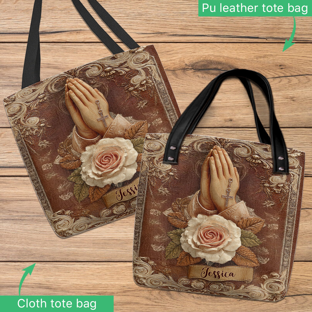 Praying Hands With Roses - Personalized Christian Bag