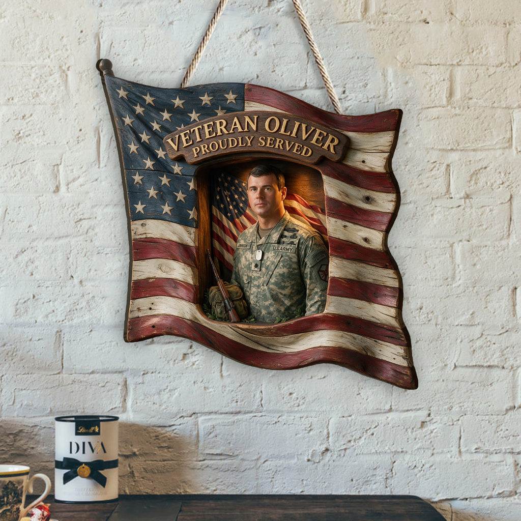 Proudly Served - Personalized Veteran Custom Shaped Wood Sign