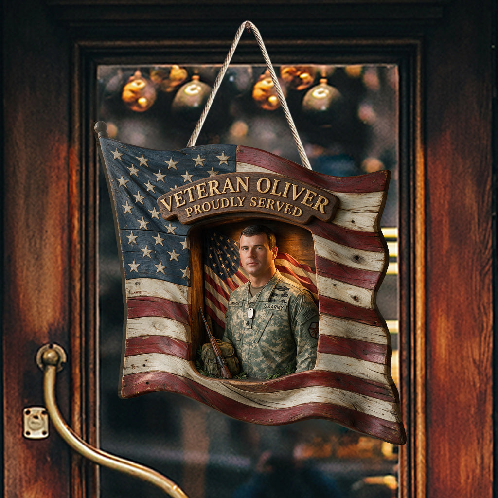 Proudly Served - Personalized Veteran Custom Shaped Wood Sign