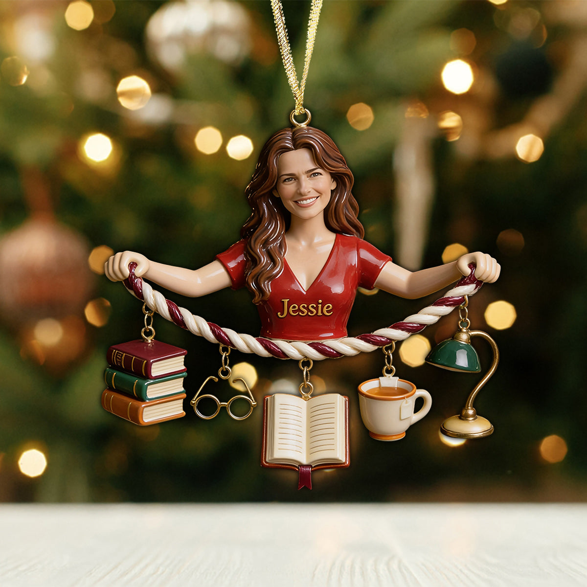 Love Reading - Personalized Book Ornament With Charm