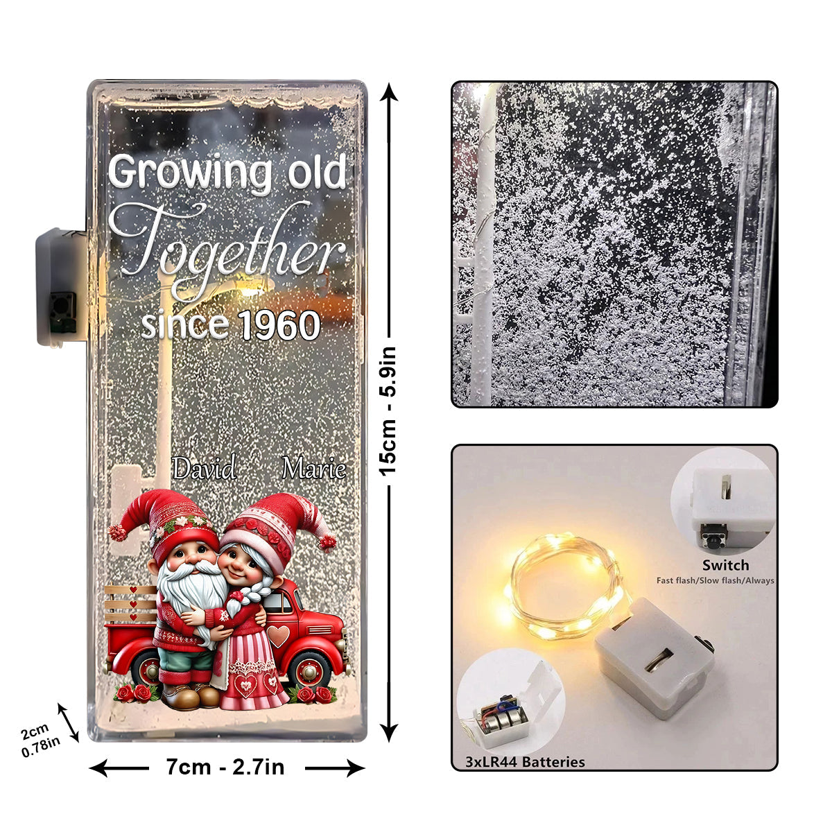 Growing Old Together Since - Personalized Couple Snowflake Night Light