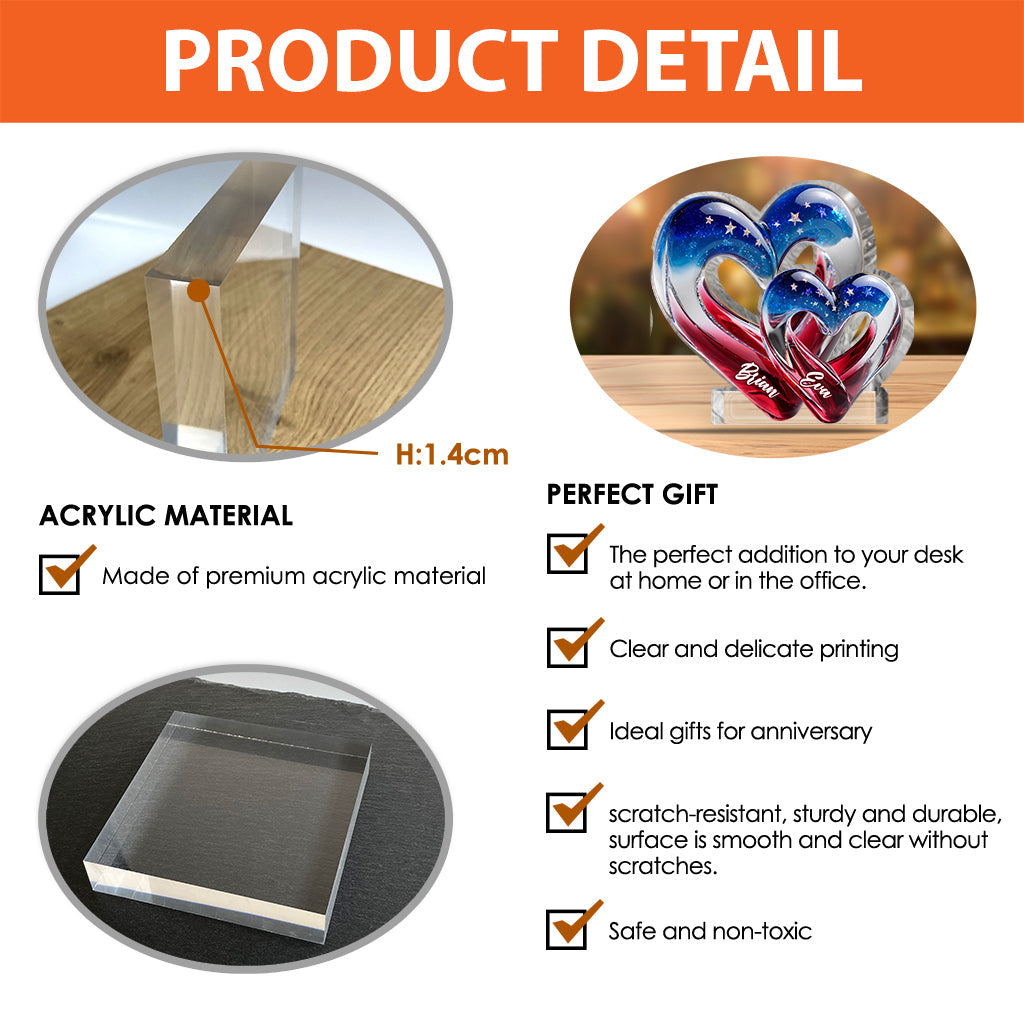 Two Hearts One Love - Personalized Couple Custom Shaped Acrylic Plaque