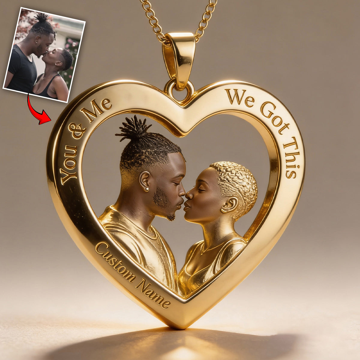 Custom Pendant Necklace From Any Photo - Personalized Couple Shaped Metal Pendant Necklace