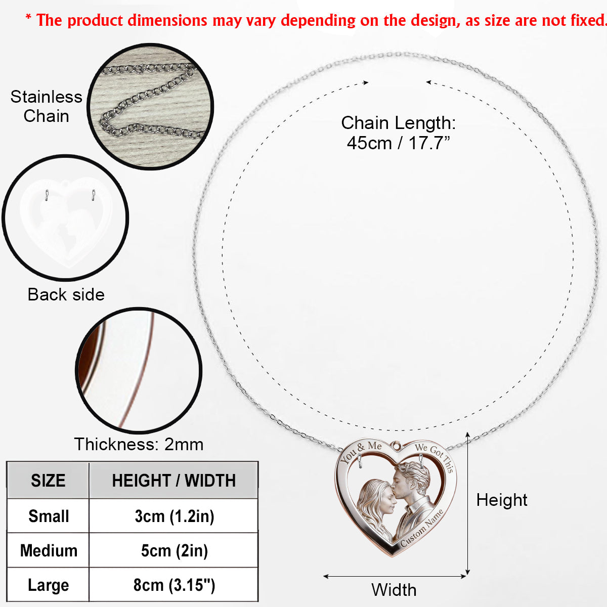 Custom Pendant Necklace From Any Photo - Personalized Couple Shaped Metal Pendant Necklace