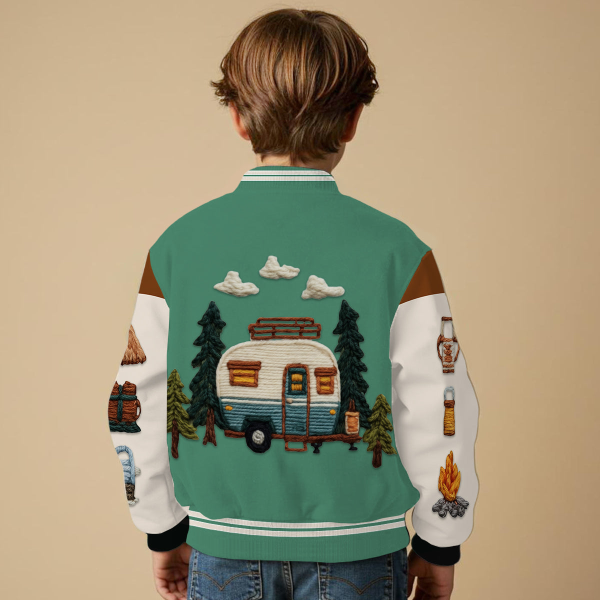 Camping Is My Happy Place - Personalized Camping Varsity Jacket