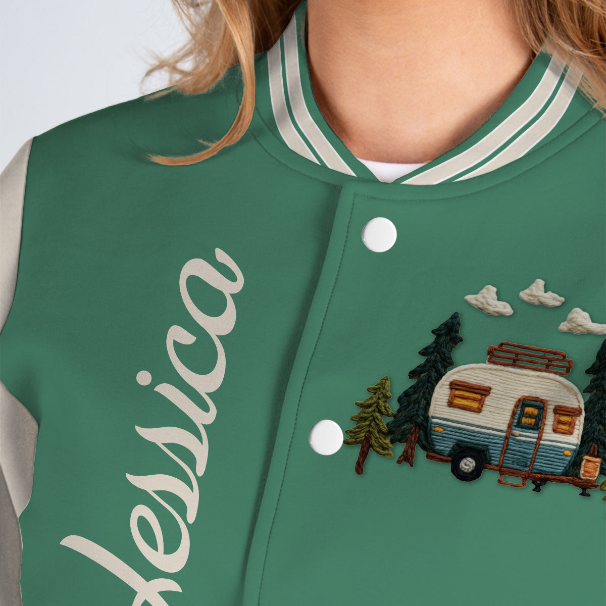 Camping Is My Happy Place - Personalized Camping Varsity Jacket